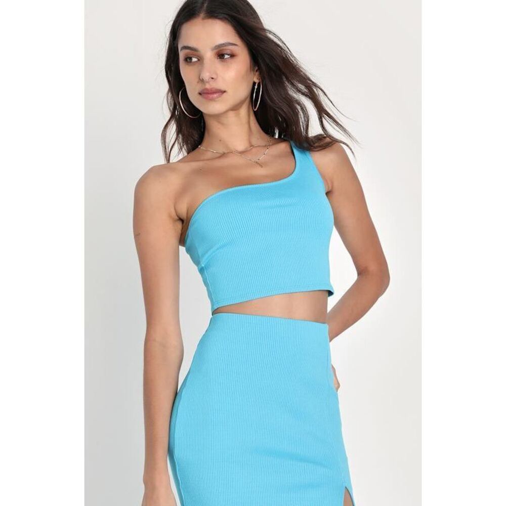Lulus Phenomenal Style Blue Ribbed One-shoulder Two-piece Midi Dress - Size XS